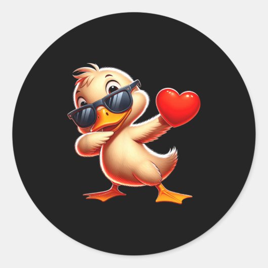 Cute Funny Cool Duck Dabbing Heart Valentines Day  ラウンドシール (正面)