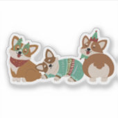  Cute Funny Corgi Dogs Christmas 2025 シール (正面)