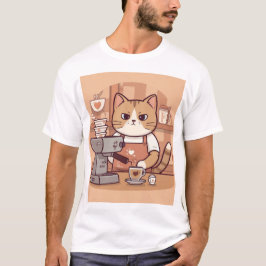 Cute Funny Cozy Barista Cat & Coffee T-shirt Tシャツ