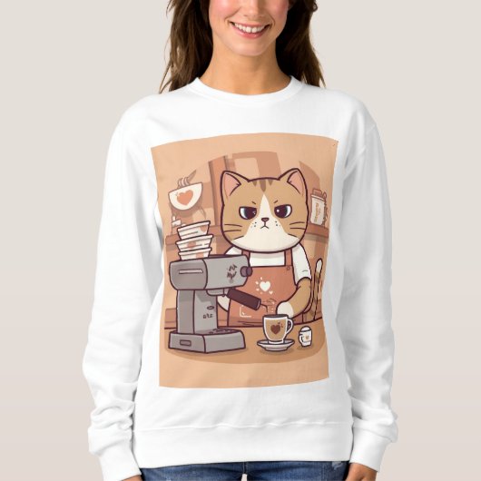 Cute Funny Cozy Barista Cat Sweatshirt スウェットシャツ (正面)