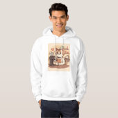 Cute Funny Cozy Cartoon Barista Cat Hoodie T-shirt パーカ (正面フル)