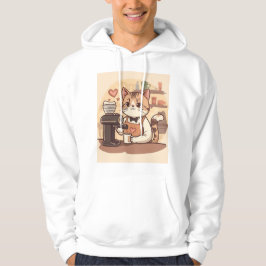 Cute Funny Cozy Cartoon Barista Cat Hoodie T-shirt パーカ