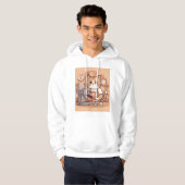 Cute Funny Cozy Cartoon Barista Cat Hoodie T-shirt パーカ (正面フル)