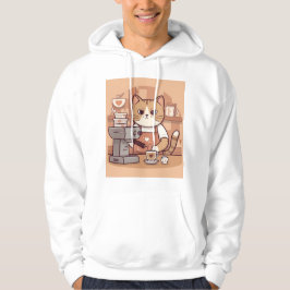 Cute Funny Cozy Cartoon Barista Cat Hoodie T-shirt パーカ