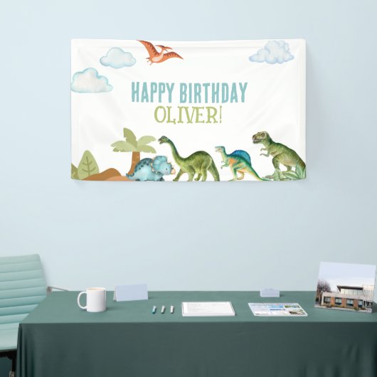 Cute Funny Dinosaur Happy Birthday Sign Banners 横断幕 (トレードショー)