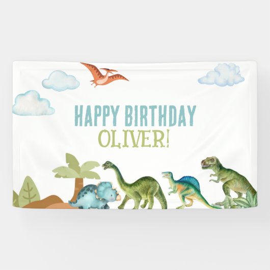 Cute Funny Dinosaur Happy Birthday Sign Banners 横断幕 (横)