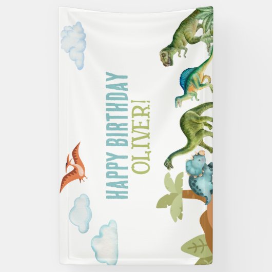 Cute Funny Dinosaur Happy Birthday Sign Banners 横断幕 (縦)