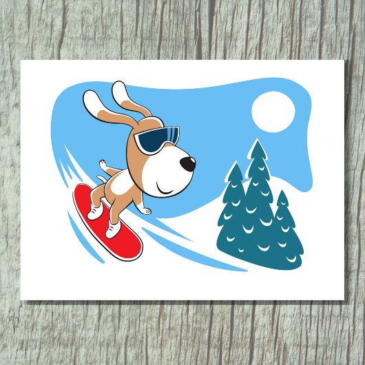 Cute Funny Dog Snowboard Winter Sport ポストカード