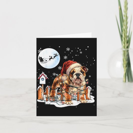 Cute Funny English Bulldog Christmas Lights Santa  カード (正面)