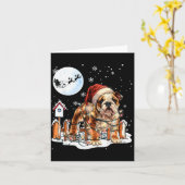 Cute Funny English Bulldog Christmas Lights Santa  カード (黄色い花)