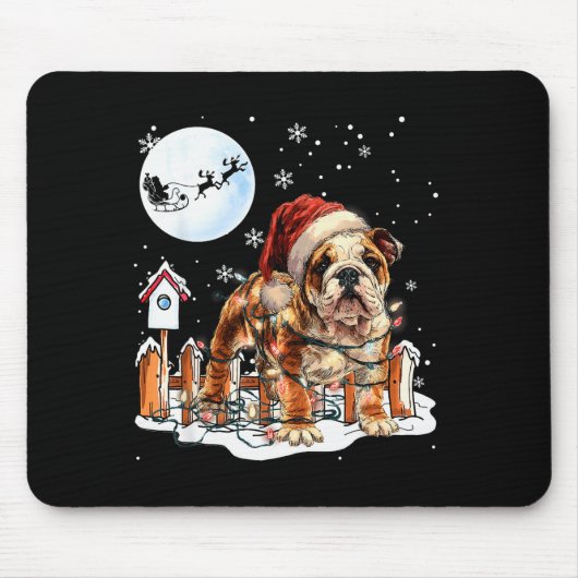 Cute Funny English Bulldog Christmas Lights Santa  マウスパッド (正面)