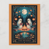 Cute Funny Fall Halloween Tarot Ghost Read Books ポストカード (正面)