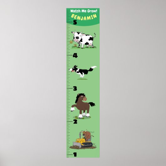 Cute funny farm animals cartoon growth chart ポスター (正面)