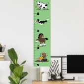 Cute funny farm animals cartoon growth chart ポスター (ホームオフィス)