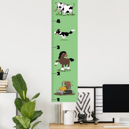 Cute funny farm animals cartoon growth chart ポスター (ホームオフィス)