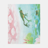 Cute Funny Frog Jumps Into The Pond Baby Blanket フリースブランケット (正面)