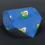 Cute funny green frog cartoon illustration ネクタイ<br><div class="desc">For frog lovers! This cute sign features our happy,  cute and adorable frog artist on a lily pad cartoon.</div>
