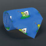Cute funny green frog cartoon illustration ネクタイ<br><div class="desc">For frog lovers! This cute sign features our happy,  cute and adorable frog artist on a lily pad cartoon.</div>