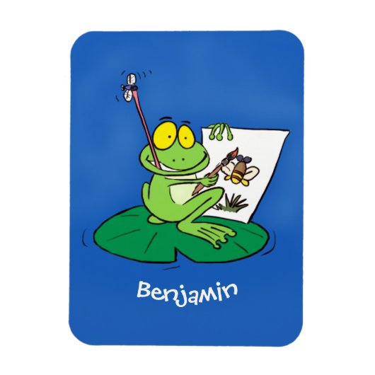 Cute funny green frog cartoon illustration マグネット (縦)