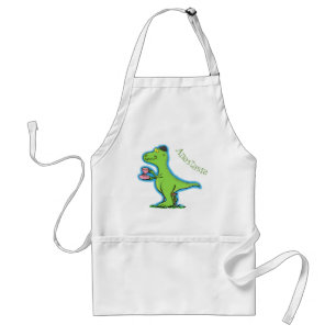 Cute funny green t rex dinosaur cartoon スタンダードエプロン