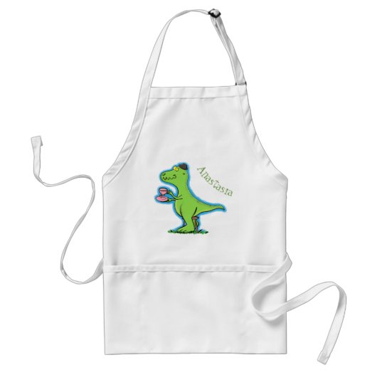 Cute funny green t rex dinosaur cartoon スタンダードエプロン (正面)