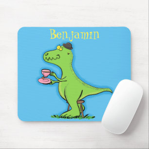 Cute funny green t rex dinosaur cartoon マウスパッド