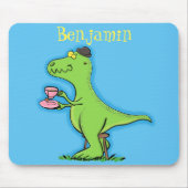 Cute funny green t rex dinosaur cartoon マウスパッド (正面)