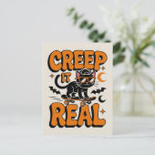 Cute Funny Halloween Black Cat Creep It Real ポストカード (スタンド正面)