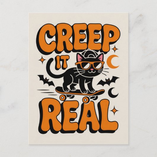 Cute Funny Halloween Black Cat Creep It Real ポストカード (正面)