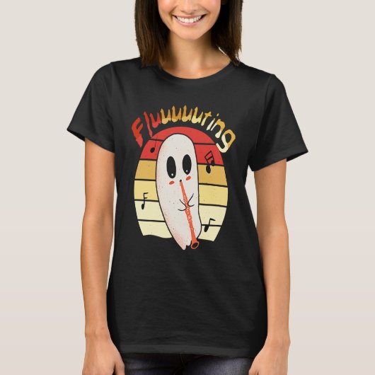 Cute & Funny Halloween Ghost Flute & Fluting 4 Tシャツ (正面)