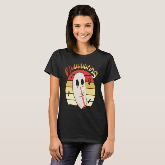 Cute & Funny Halloween Ghost Flute & Fluting  4 Tシャツ (正面フル)