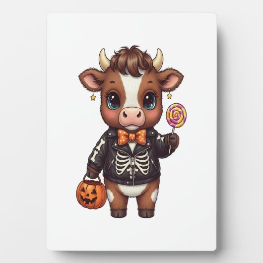 Cute Funny Halloween Highland Cow フォトプラーク (正面)