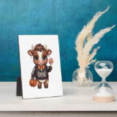 Cute Funny Halloween Highland Cow フォトプラーク (側面)