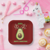 Cute Funny Happy Christmas Avocado Party  ペーパープレート (パーティー)