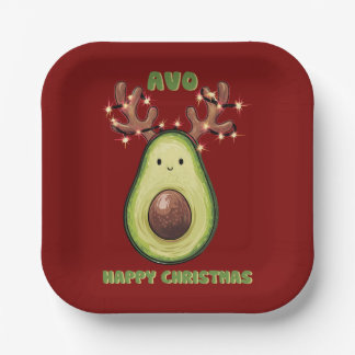 Cute Funny Happy Christmas Avocado Party  ペーパープレート