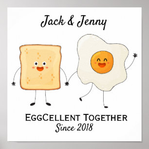 Cute Funny Happy Toast Eggcelent Together ポスター