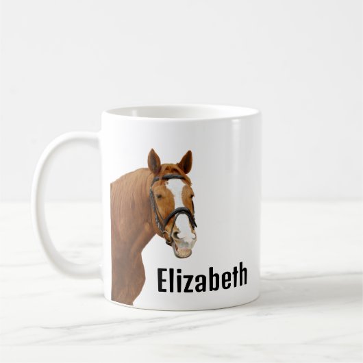 Cute Funny Horse Personalized Name コーヒーマグカップ (左)
