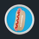 Cute funny hot dog Weiner cartoon ラペルピン<br><div class="desc">This funny hot dog is ready with ketchup for lunch! Drawn in cute cartoon style.</div>