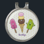 Cute funny ice cream popsicle cartoon trio ゴルフハットクリップ<br><div class="desc">This cute design features two popsicles and an ice cream cone done in funny cartoon illustration style. Yummy sweet treats with a sense of silliness!</div>