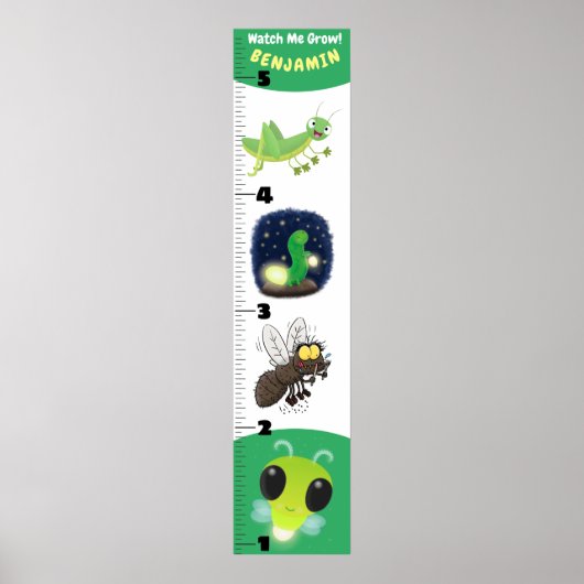 Cute funny insects cartoon growth chart ポスター (正面)