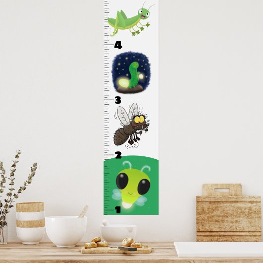 Cute funny insects cartoon growth chart ポスター (キッチン)