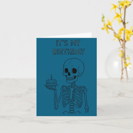 Cute Funny Kawaii Skeleton Birthday Skull Happy Wo カード (黄色い花)