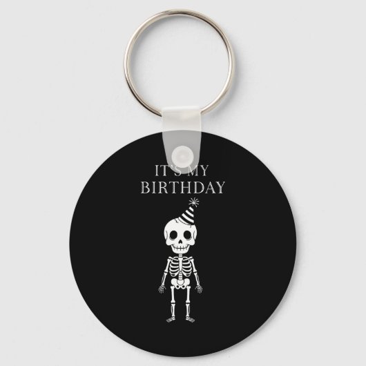 Cute Funny Kawaii Skeleton Birthday Skull Happy Wo キーホルダー (正面)