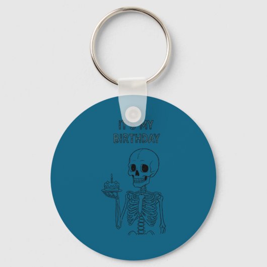 Cute Funny Kawaii Skeleton Birthday Skull Happy Wo キーホルダー (正面)