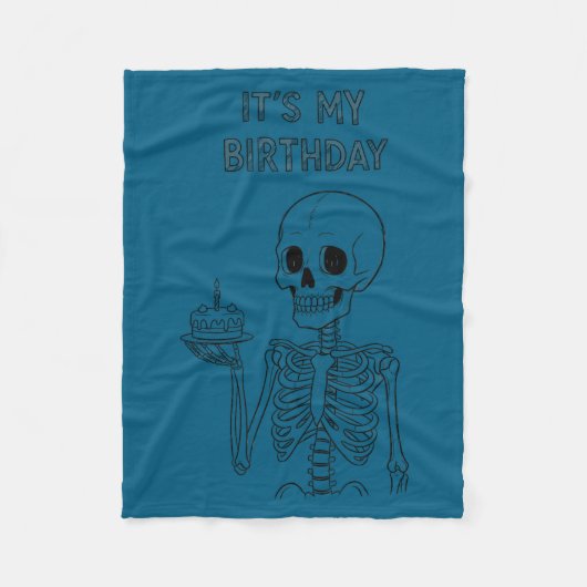 Cute Funny Kawaii Skeleton Birthday Skull Happy Wo フリースブランケット (正面)