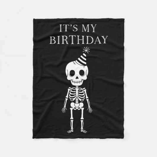 Cute Funny Kawaii Skeleton Birthday Skull Happy Wo フリースブランケット (正面)