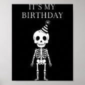 Cute Funny Kawaii Skeleton Birthday Skull Happy Wo ポスター (正面)