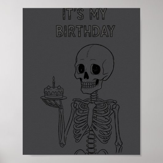 Cute Funny Kawaii Skeleton Birthday Skull Happy Wo ポスター (正面)
