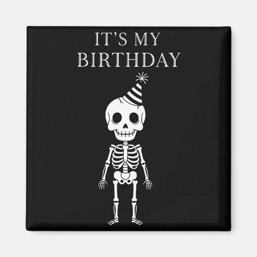 Cute Funny Kawaii Skeleton Birthday Skull Happy Wo マグネット (正面)