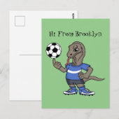 Cute funny Komodo dragon playing soccer cartoon ポストカード (正面/裏面)